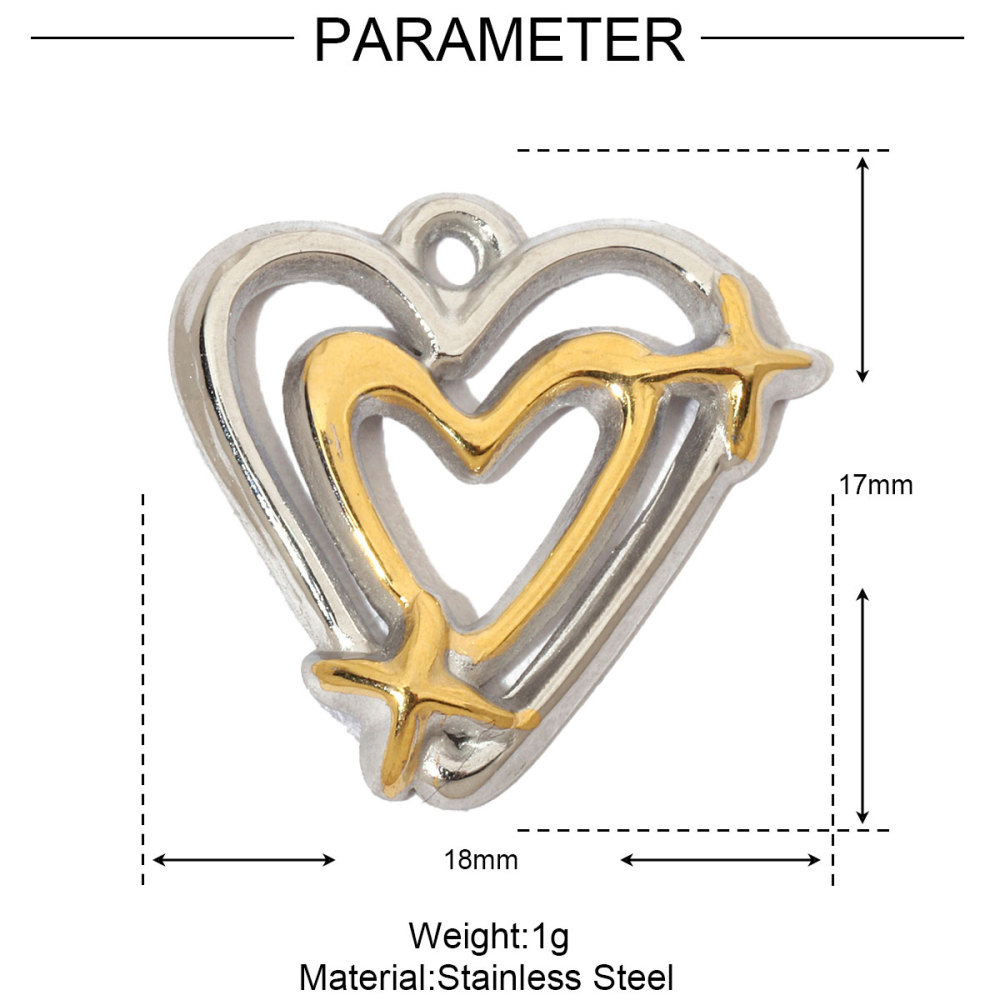 6pcs/pack French Hollow Stone Heart Stainless Steel Diy Charms Women Clover Star Bracelet Pendant Love Jewelry