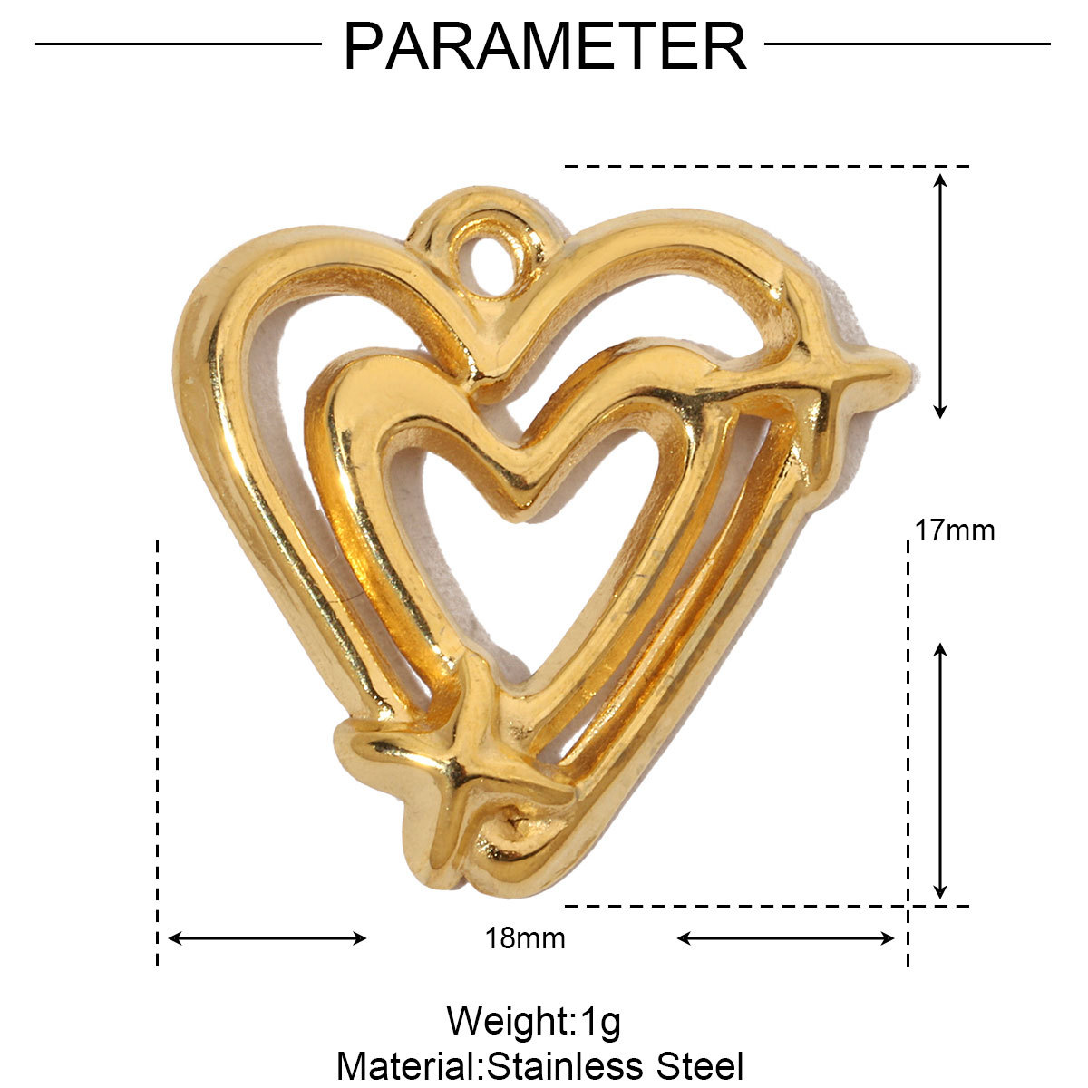 6pcs/pack French Hollow Stone Heart Stainless Steel Diy Charms Women Clover Star Bracelet Pendant Love Jewelry