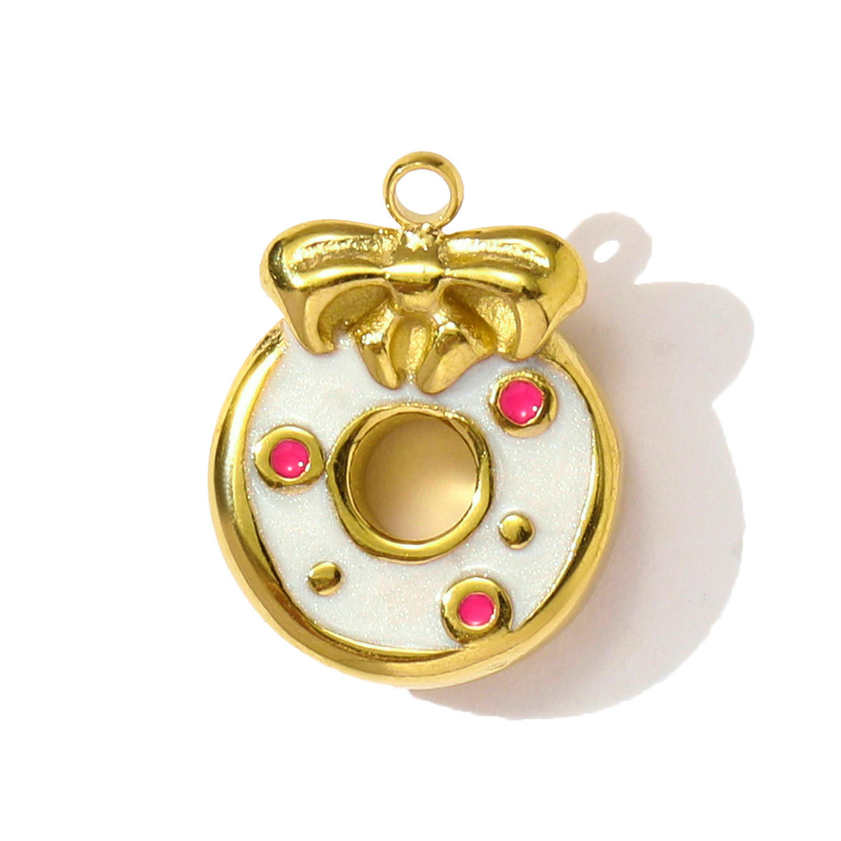 6pcs/pack Cute Stainless Steel Coffe Cup Doughnut Necklace Pendants Enamel Dog Bow Knot DIY Charms Women Love Heart Jewelry