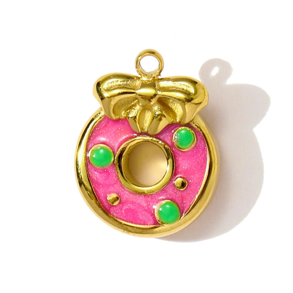 6pcs/pack Cute Stainless Steel Coffe Cup Doughnut Necklace Pendants Enamel Dog Bow Knot DIY Charms Women Love Heart Jewelry