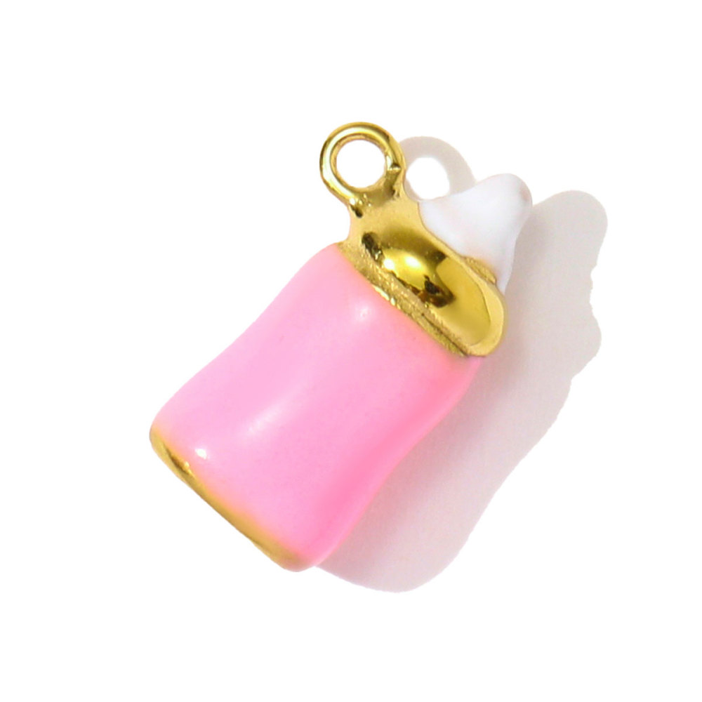 6pcs/pack Dopamine Stainless Steel Baby Bottle House Necklace Pendants Enamel Star Moon DIY Bracelet Charms Women Love Jewelry