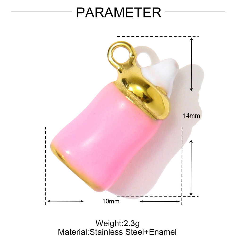 6pcs/pack Dopamine Stainless Steel Baby Bottle House Necklace Pendants Enamel Star Moon DIY Bracelet Charms Women Love Jewelry