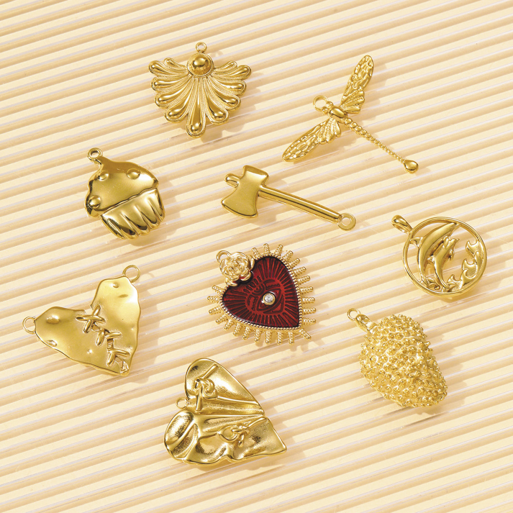 6pcs/pack French Retro Stainless Steel Love Heart Leaf Necklace Pendants Durian Axe DIY Earring Charms Women Dragonfly Jewelry