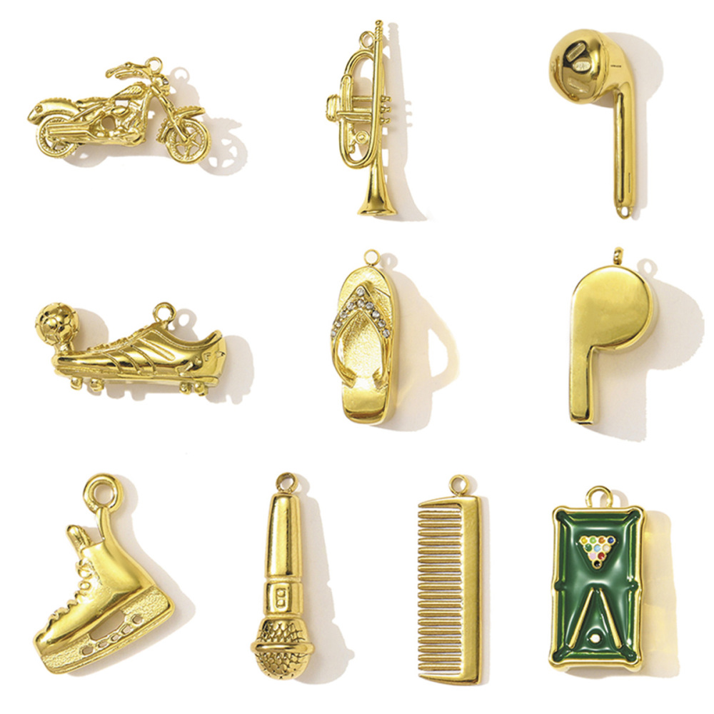 6pcs/pack Wholesale Stainless Steel Earphone Skating Shoes Necklace Pendants Motor Whistle DIY Earring Charms Microphone Jewelry