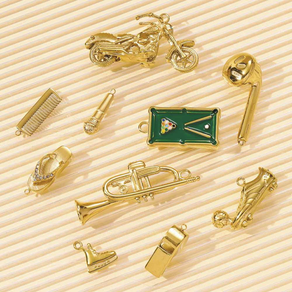 6pcs/pack Wholesale Stainless Steel Earphone Skating Shoes Necklace Pendants Motor Whistle DIY Earring Charms Microphone Jewelry
