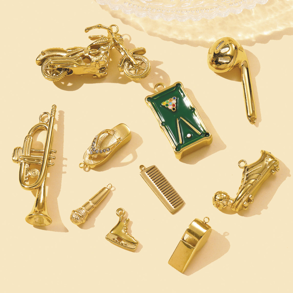 6pcs/pack Wholesale Stainless Steel Earphone Skating Shoes Necklace Pendants Motor Whistle DIY Earring Charms Microphone Jewelry