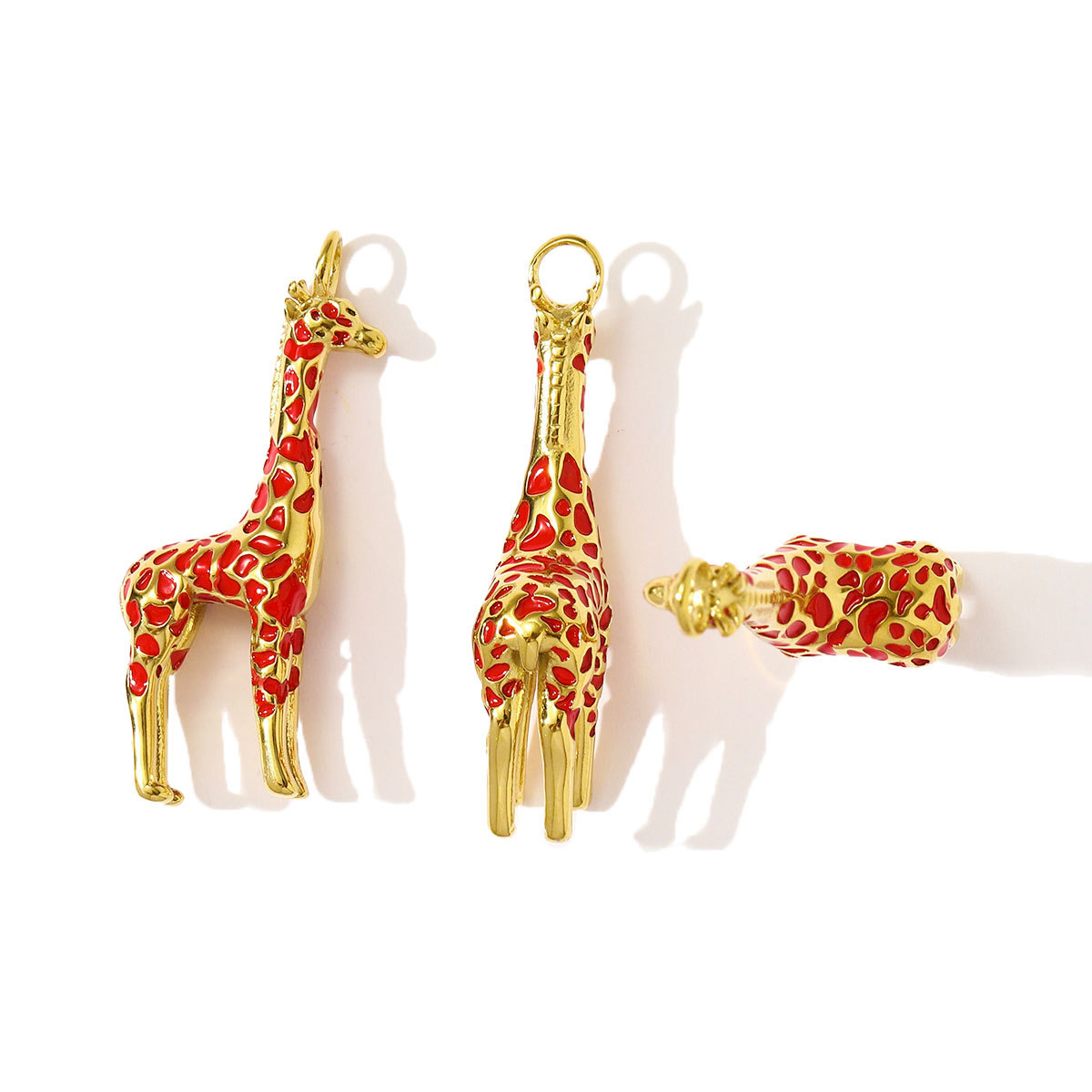 6pcs/pack 3D Stainless Steel Enamel Elephant Giraffe Necklace Pendants Enamel Lucky Fish DIY Earring Charms Woman Animal Jewelry