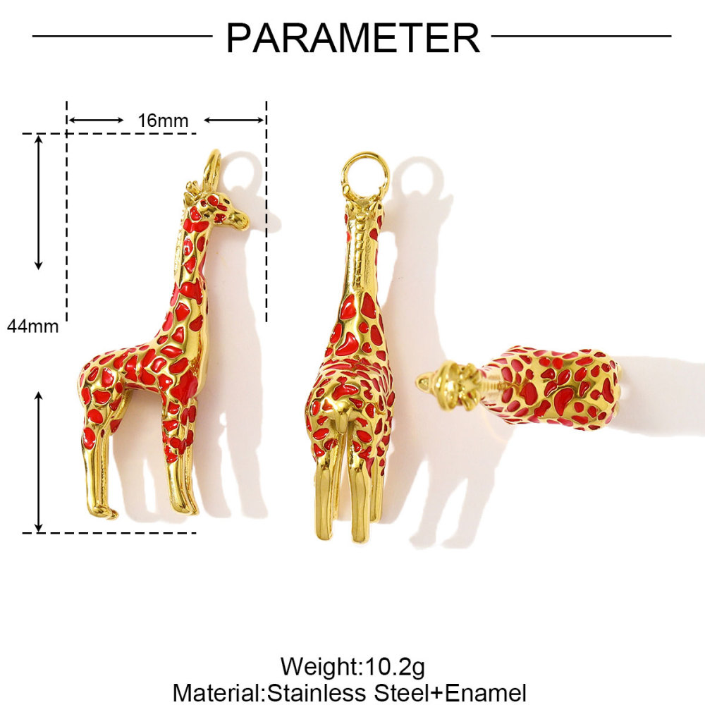 6pcs/pack 3D Stainless Steel Enamel Elephant Giraffe Necklace Pendants Enamel Lucky Fish DIY Earring Charms Woman Animal Jewelry