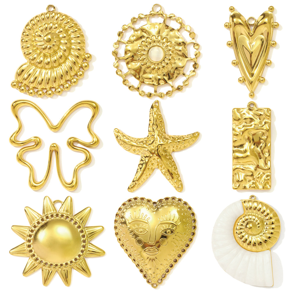 6pcs/pack Wholesale Stainless Steel Big Sun Conch Necklace Pendants Butterfly Starfish DIY Earring Charms Women Flower Heart Jewelry