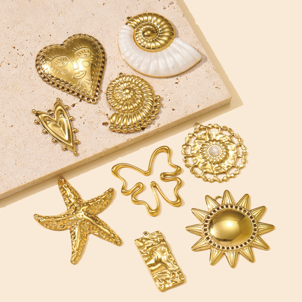 6pcs/pack Wholesale Stainless Steel Big Sun Conch Necklace Pendants Butterfly Starfish DIY Earring Charms Women Flower Heart Jewelry