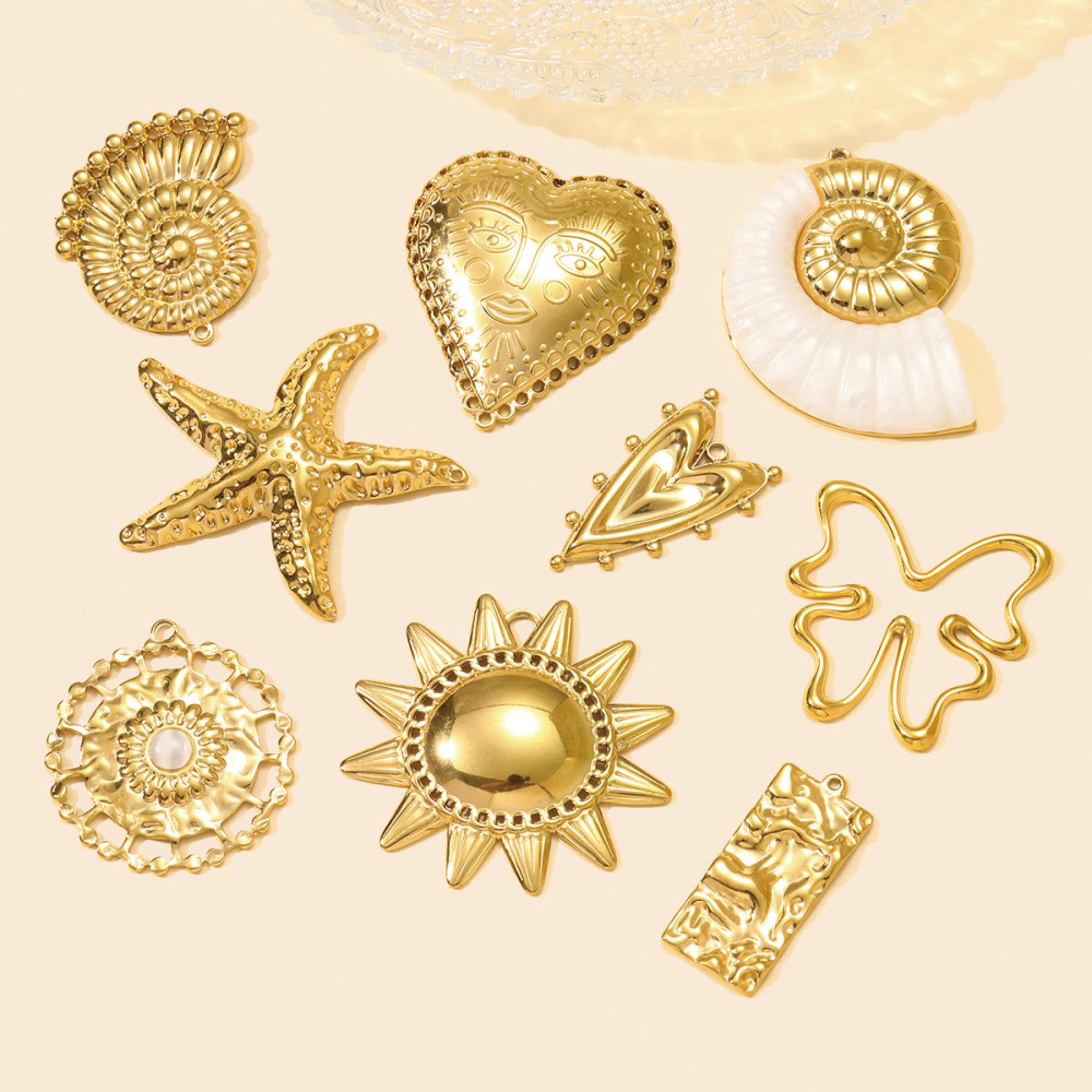 6pcs/pack Wholesale Stainless Steel Big Sun Conch Necklace Pendants Butterfly Starfish DIY Earring Charms Women Flower Heart Jewelry