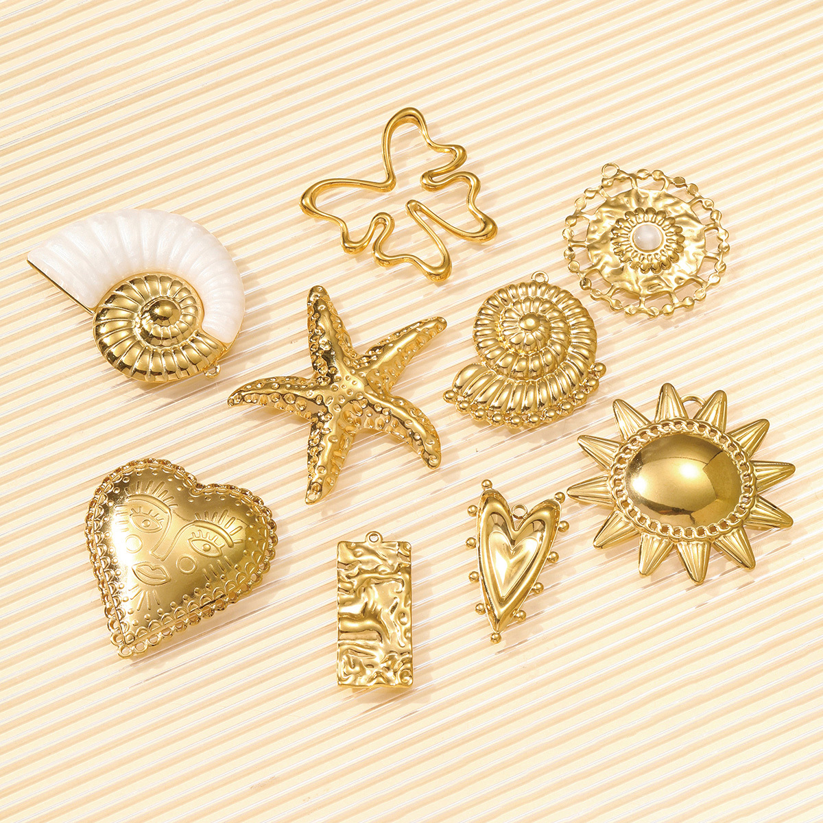 6pcs/pack Wholesale Stainless Steel Big Sun Conch Necklace Pendants Butterfly Starfish DIY Earring Charms Women Flower Heart Jewelry