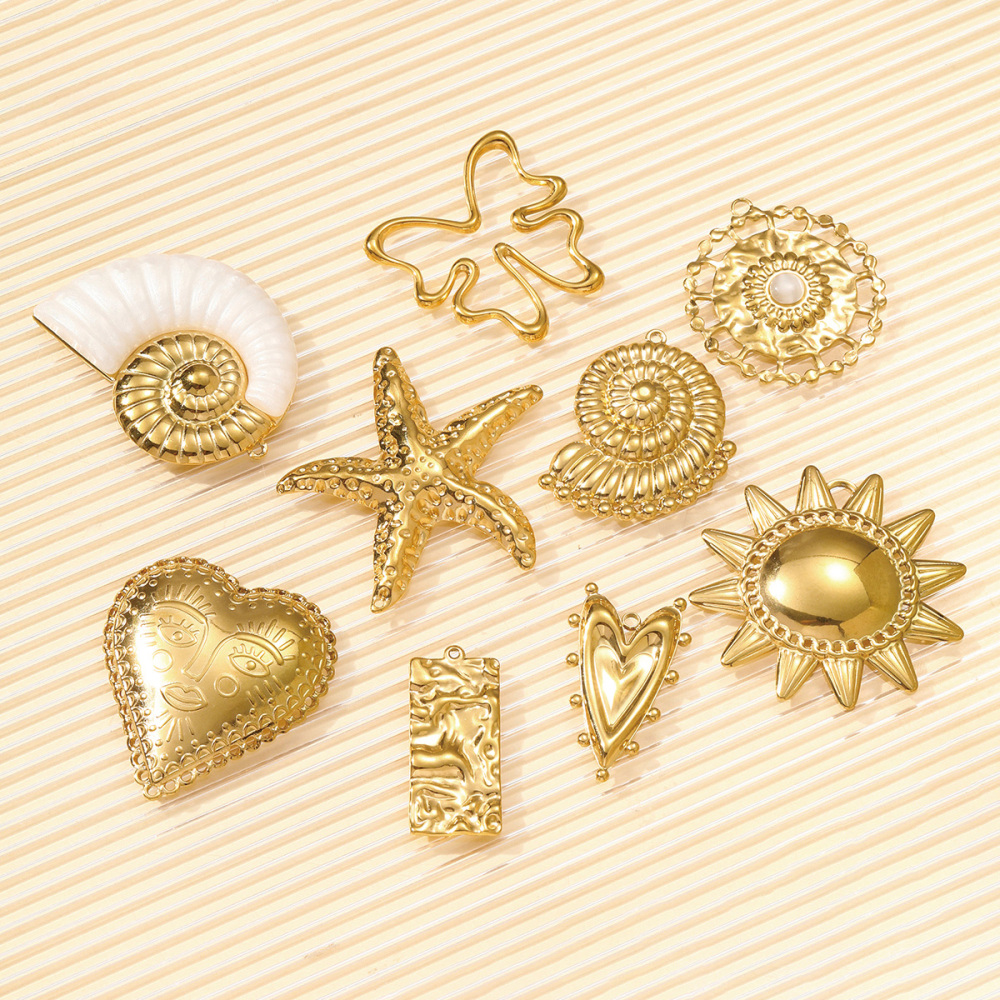 6pcs/pack Wholesale Stainless Steel Big Sun Conch Necklace Pendants Butterfly Starfish DIY Earring Charms Women Flower Heart Jewelry