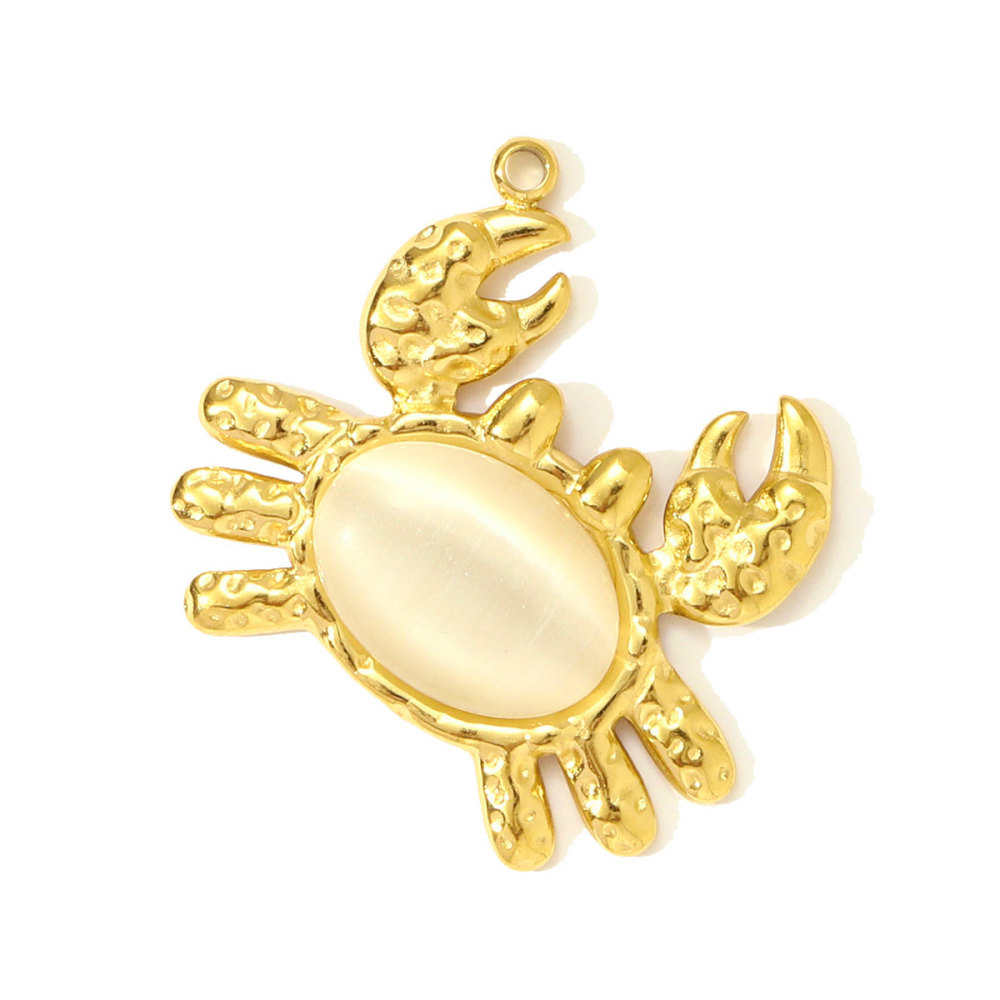 6pcs/pack Fashion Stainless Steel Natural Stone Geometric DIY Charms Evil Eye Elephant Necklace Pendants Women Crab Heart Jewelry