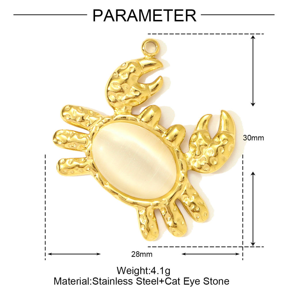 6pcs/pack Fashion Stainless Steel Natural Stone Geometric DIY Charms Evil Eye Elephant Necklace Pendants Women Crab Heart Jewelry