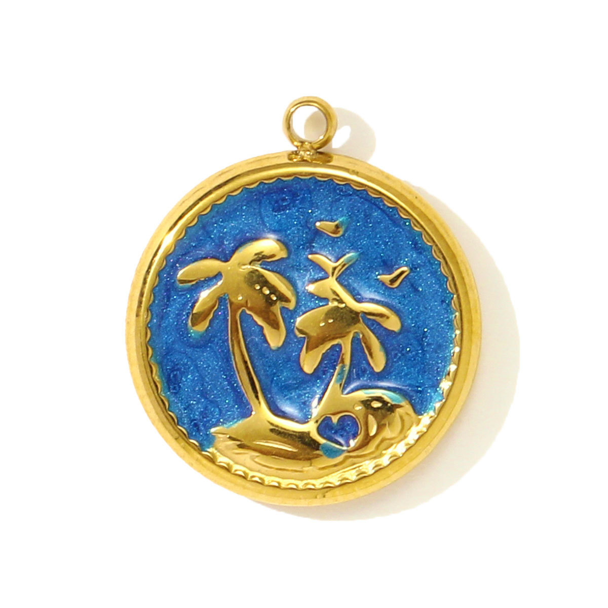 6pcs/pack Stainless Steel Enamel Starfish Round DIY Charms Plam Tree Fishtail Necklace Pendants Woman Summer Holiday Jewelry