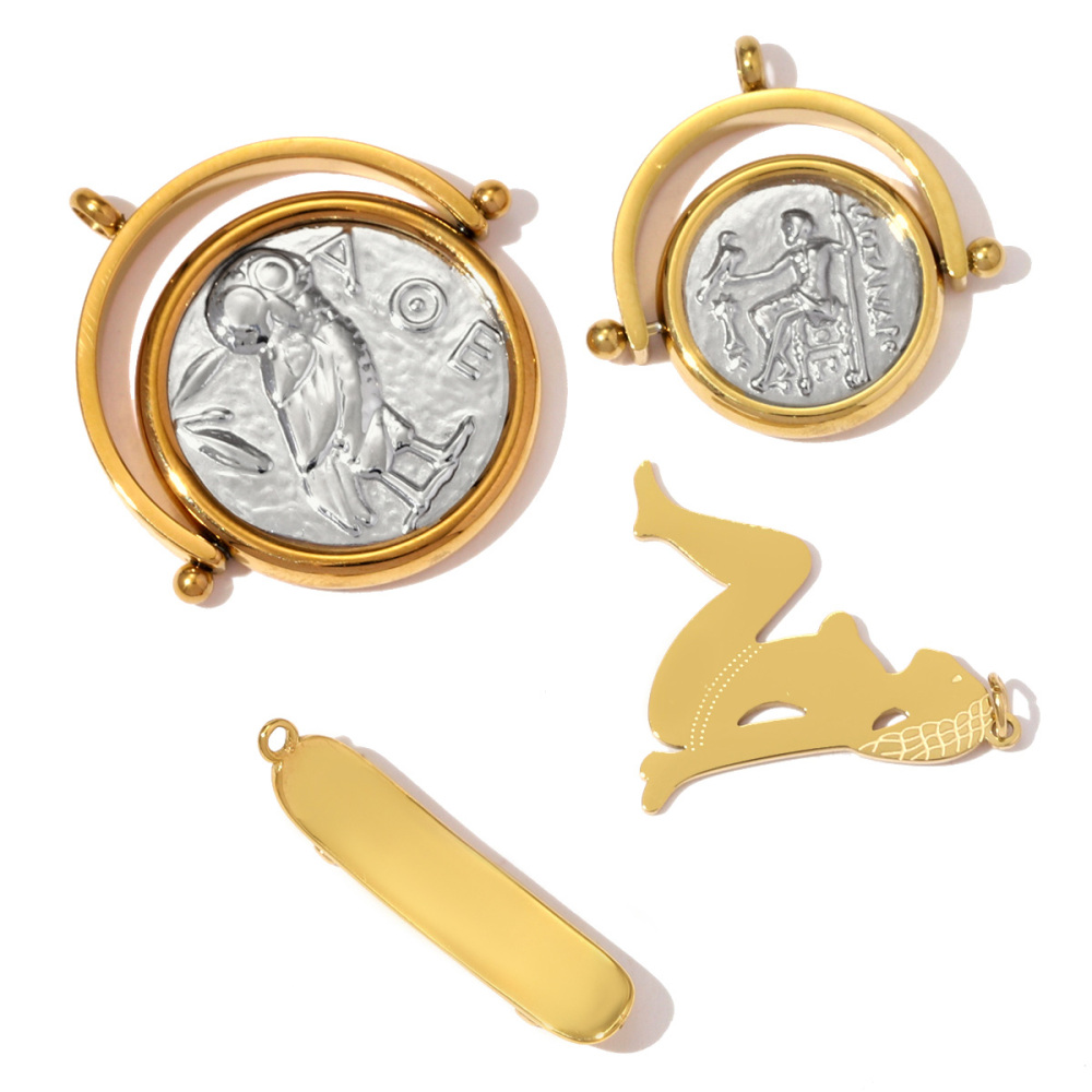 6pcs/pack Stainless Steel Reversible Roman coins Necklace Pendant Skateboard DIY Charm Women The Beauty Lady Jewelry Wholesale