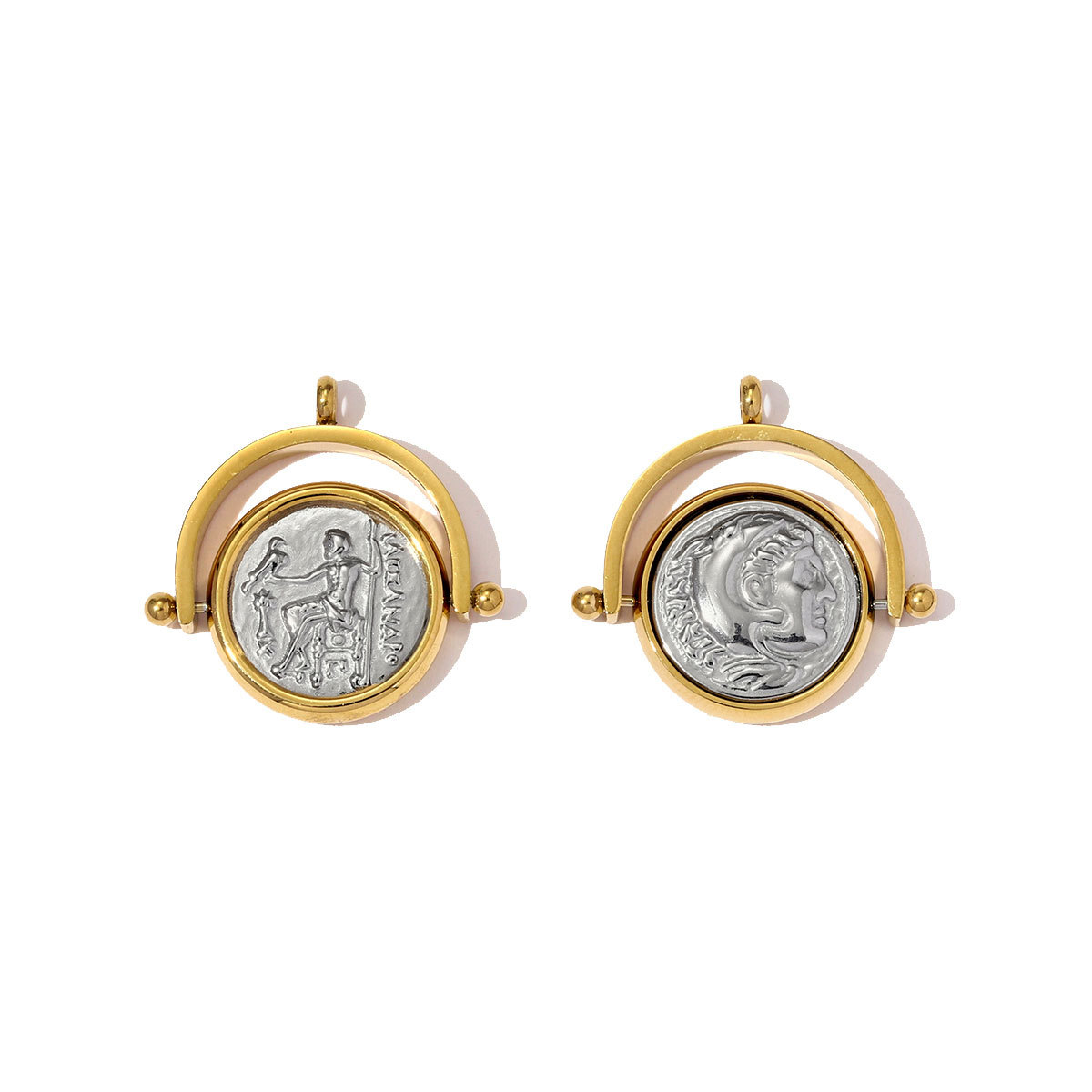 6pcs/pack Stainless Steel Reversible Roman coins Necklace Pendant Skateboard DIY Charm Women The Beauty Lady Jewelry Wholesale