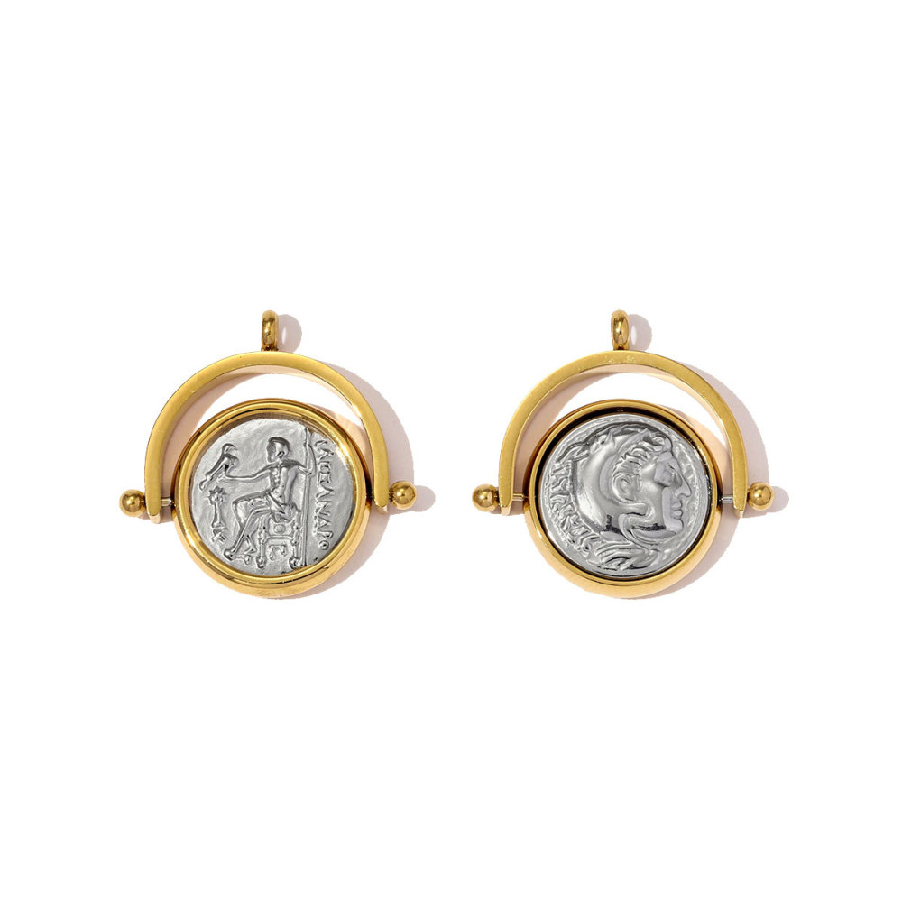 6pcs/pack Stainless Steel Reversible Roman coins Necklace Pendant Skateboard DIY Charm Women The Beauty Lady Jewelry Wholesale