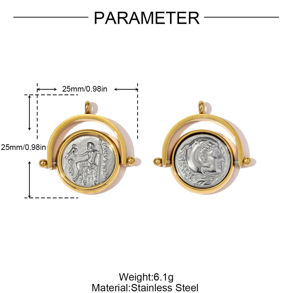 6pcs/pack Stainless Steel Reversible Roman coins Necklace Pendant Skateboard DIY Charm Women The Beauty Lady Jewelry Wholesale