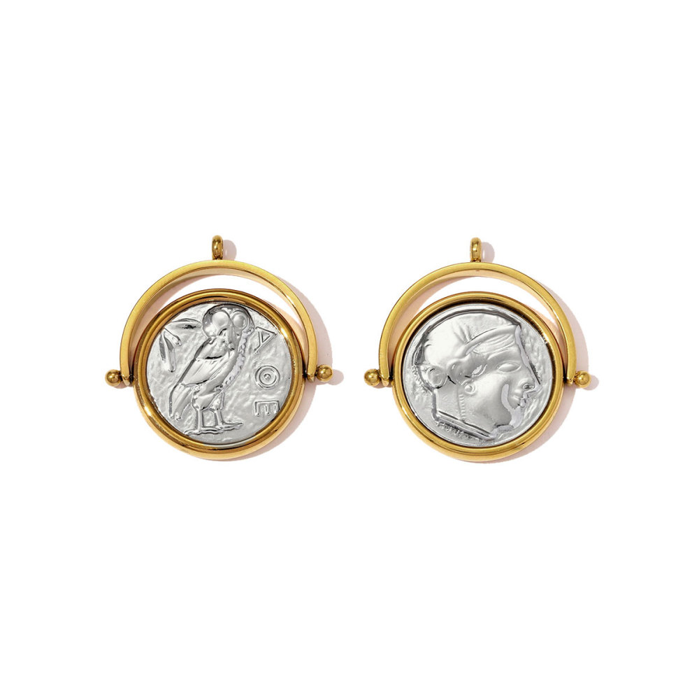 6pcs/pack Stainless Steel Reversible Roman coins Necklace Pendant Skateboard DIY Charm Women The Beauty Lady Jewelry Wholesale