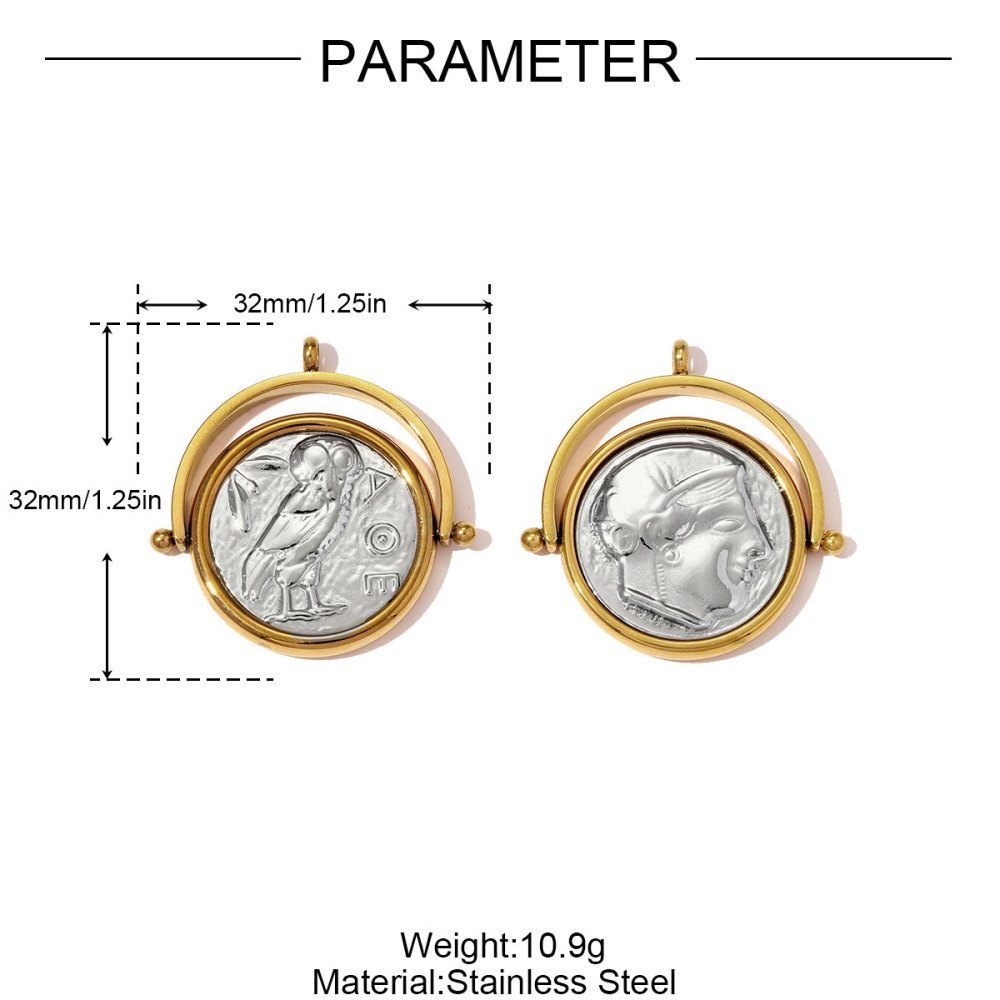 6pcs/pack Stainless Steel Reversible Roman coins Necklace Pendant Skateboard DIY Charm Women The Beauty Lady Jewelry Wholesale
