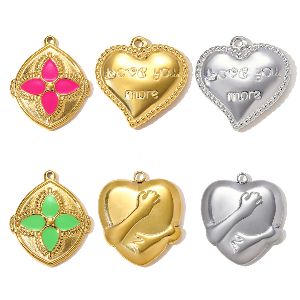 6pcs/pack Stainless Steel OK Gesture Hug Heart Necklace Pendant Love You More DIY Earring Charm Women Clover Jewelry Wholesale