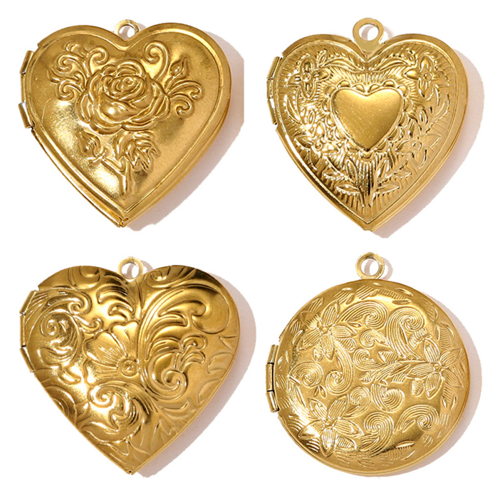 6pcs/pack French Stainless Steel Heart Locket Necklace Pendant Openable Picture Box DIY Charm Women Round Jewelry Wholesale