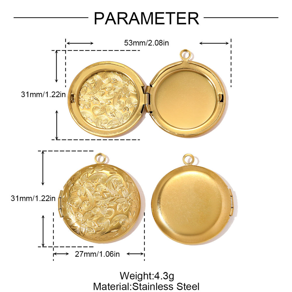 6pcs/pack French Stainless Steel Heart Locket Necklace Pendant Openable Picture Box DIY Charm Women Round Jewelry Wholesale