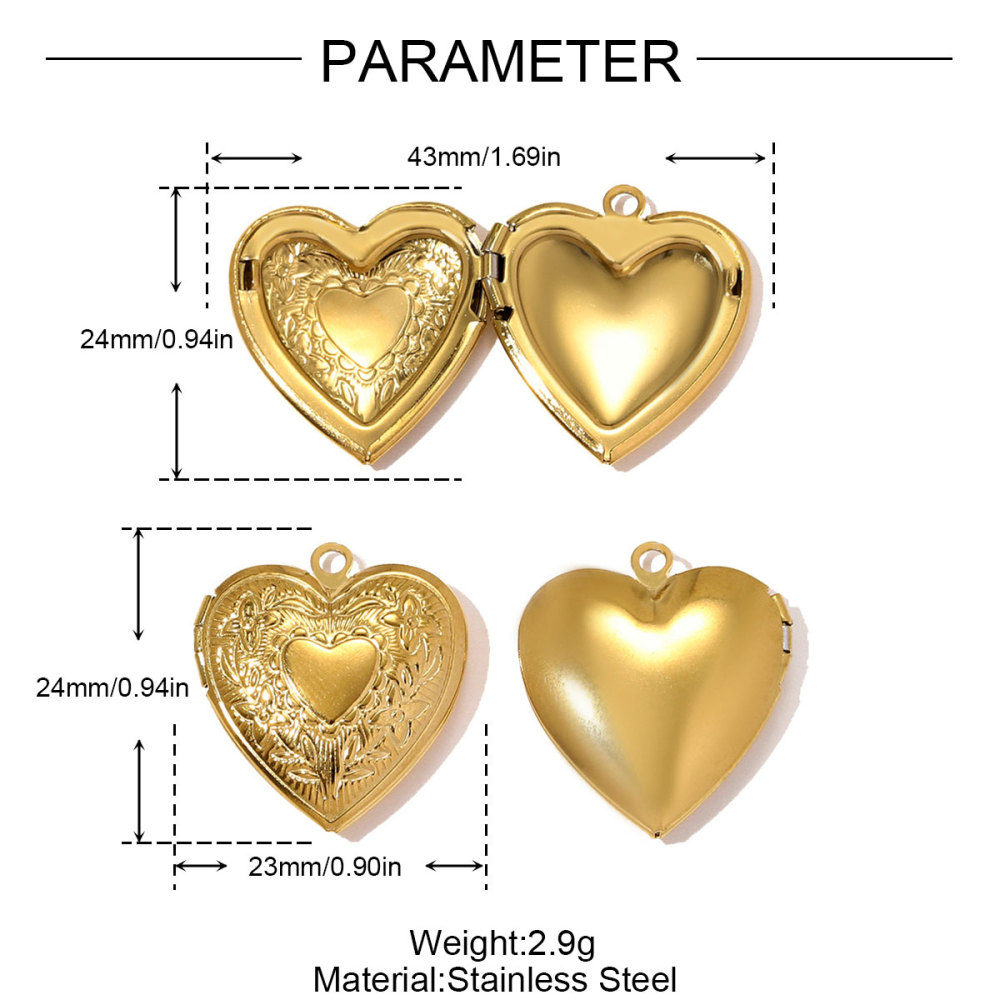 6pcs/pack French Stainless Steel Heart Locket Necklace Pendant Openable Picture Box DIY Charm Women Round Jewelry Wholesale