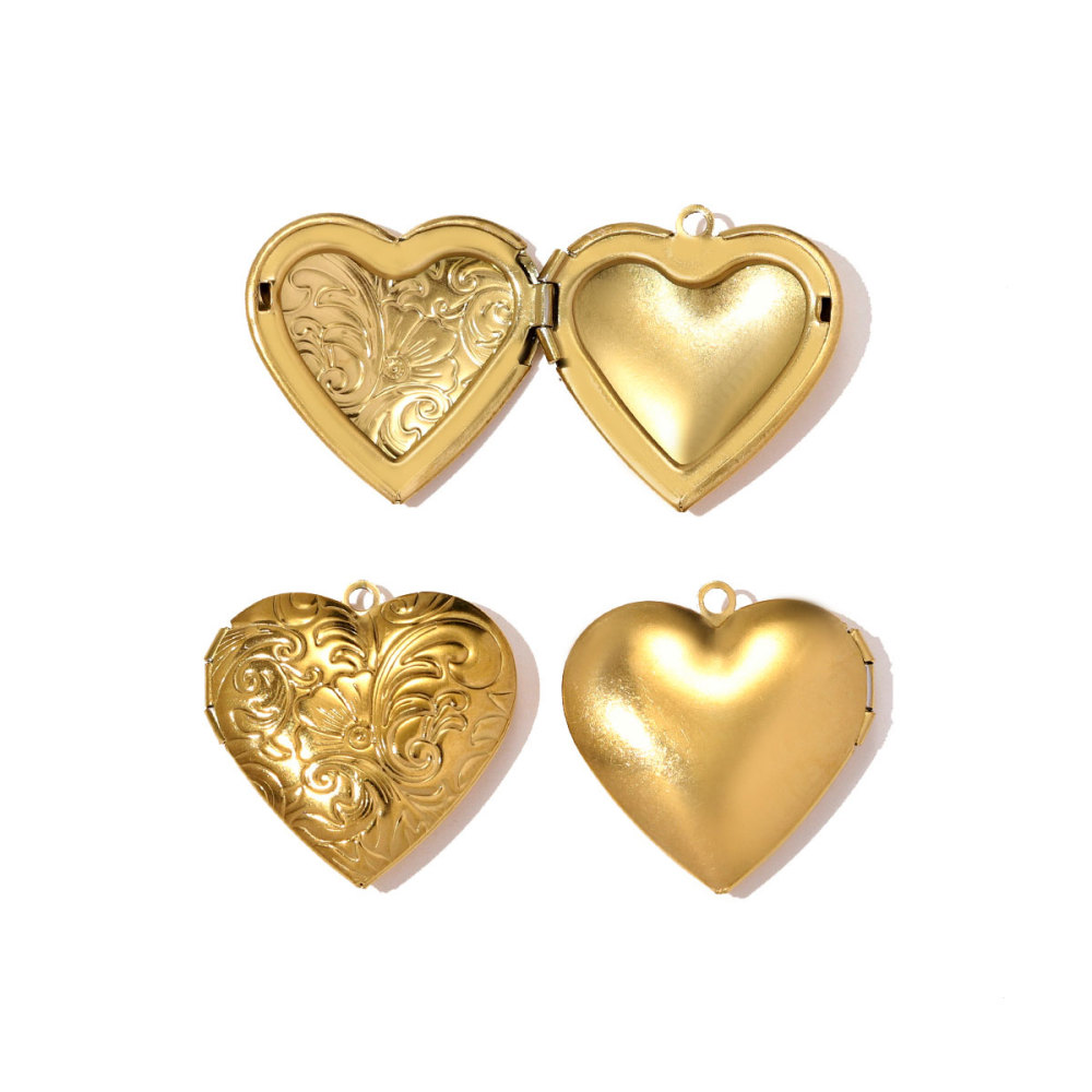6pcs/pack French Stainless Steel Heart Locket Necklace Pendant Openable Picture Box DIY Charm Women Round Jewelry Wholesale