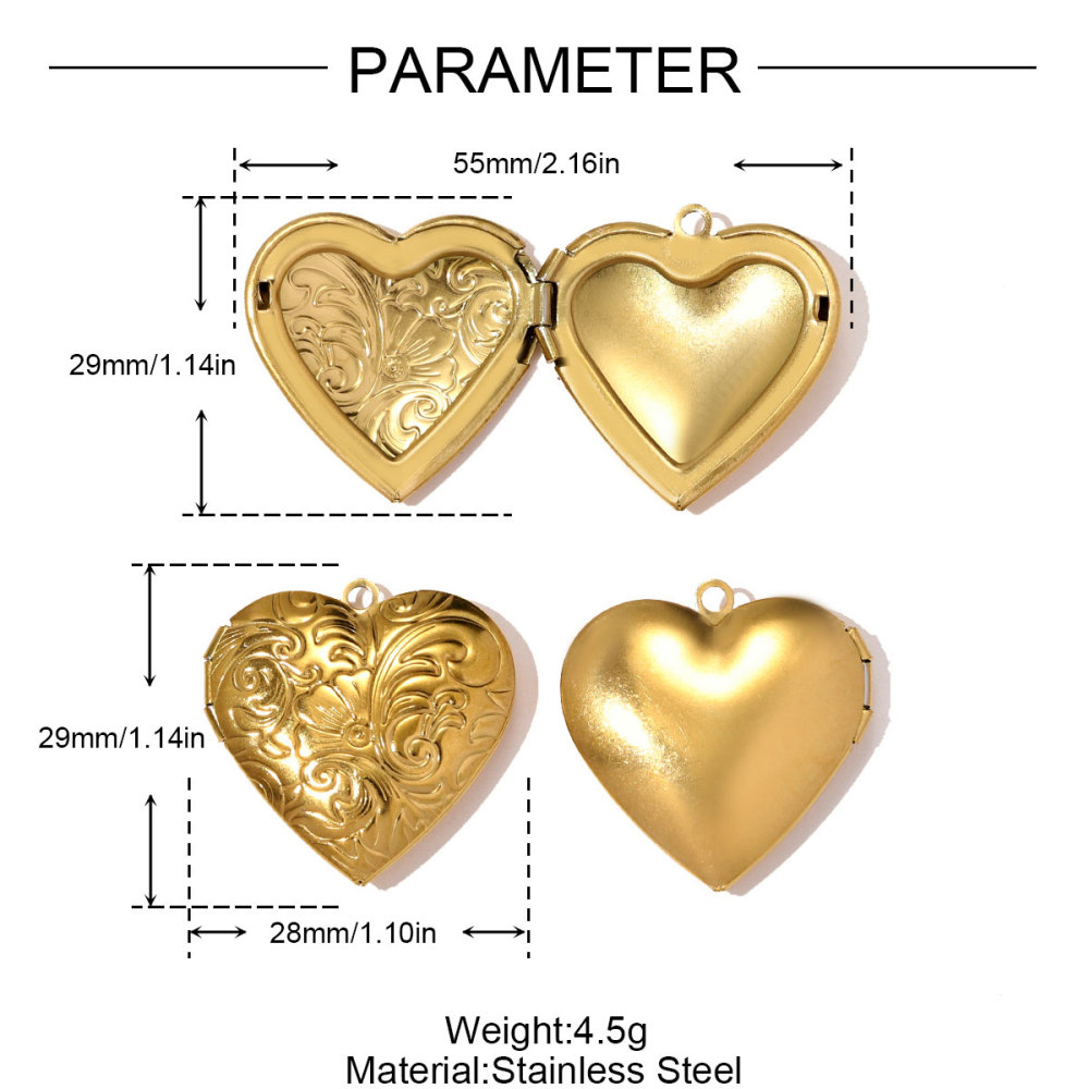 6pcs/pack French Stainless Steel Heart Locket Necklace Pendant Openable Picture Box DIY Charm Women Round Jewelry Wholesale