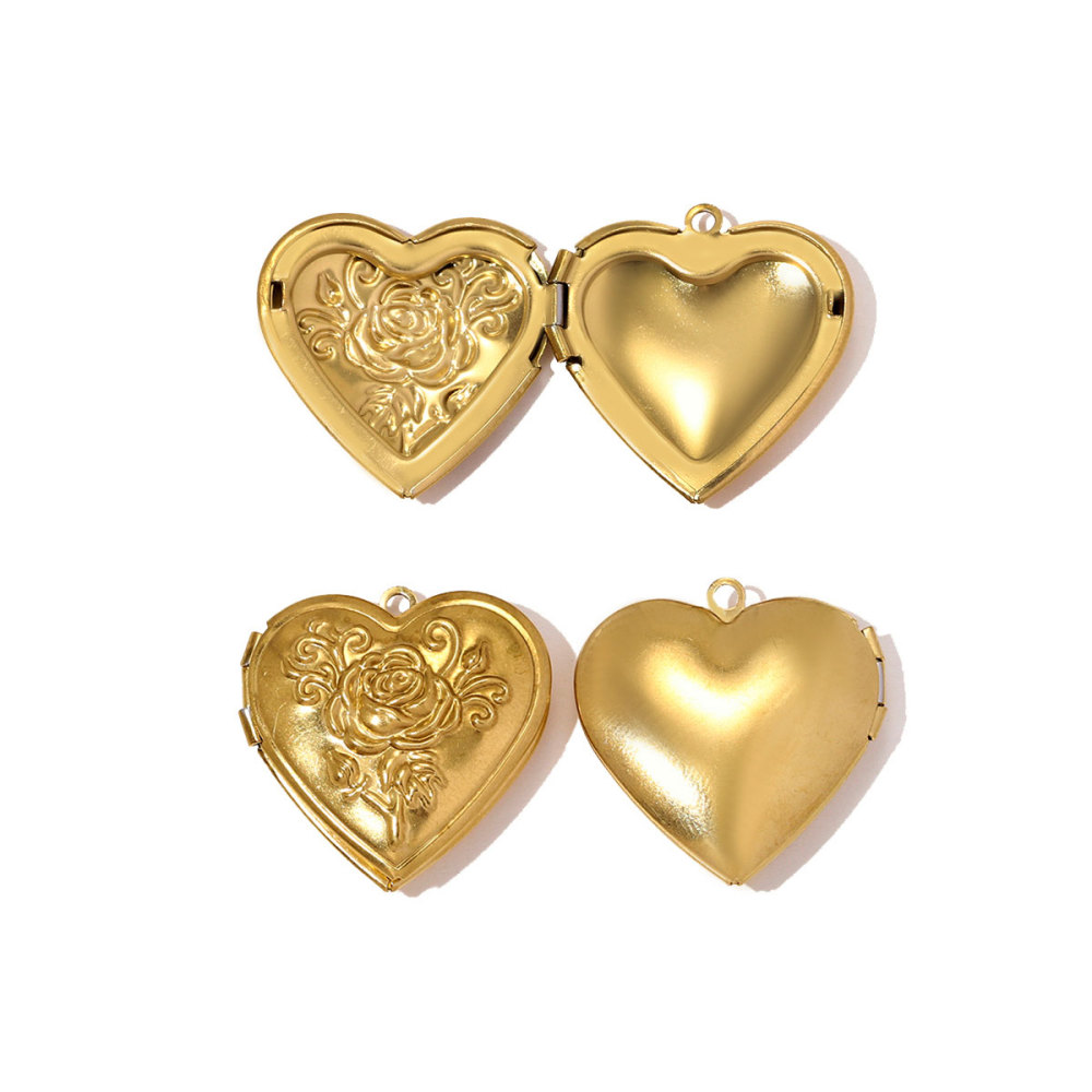 6pcs/pack French Stainless Steel Heart Locket Necklace Pendant Openable Picture Box DIY Charm Women Round Jewelry Wholesale