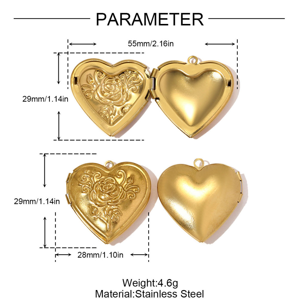 6pcs/pack French Stainless Steel Heart Locket Necklace Pendant Openable Picture Box DIY Charm Women Round Jewelry Wholesale