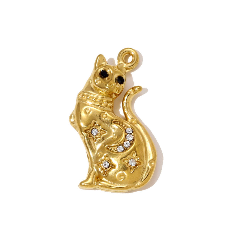 6pcs/pack Stainless Steel Crystal Cat Coffee Cup Necklace Pendant Lucky Eye Crescent Moon DIY Charm Women Star Fish Jewelry Wholesale