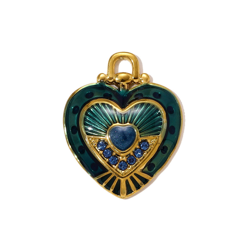 6pcs/pack Stainless Steel Rhinestone Heart Lock Necklace Pendant Big Enamel Flower DIY Earring Charm Women Cross Jewelry Wholesale