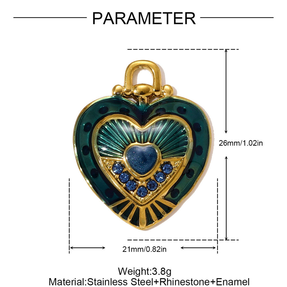 6pcs/pack Stainless Steel Rhinestone Heart Lock Necklace Pendant Big Enamel Flower DIY Earring Charm Women Cross Jewelry Wholesale