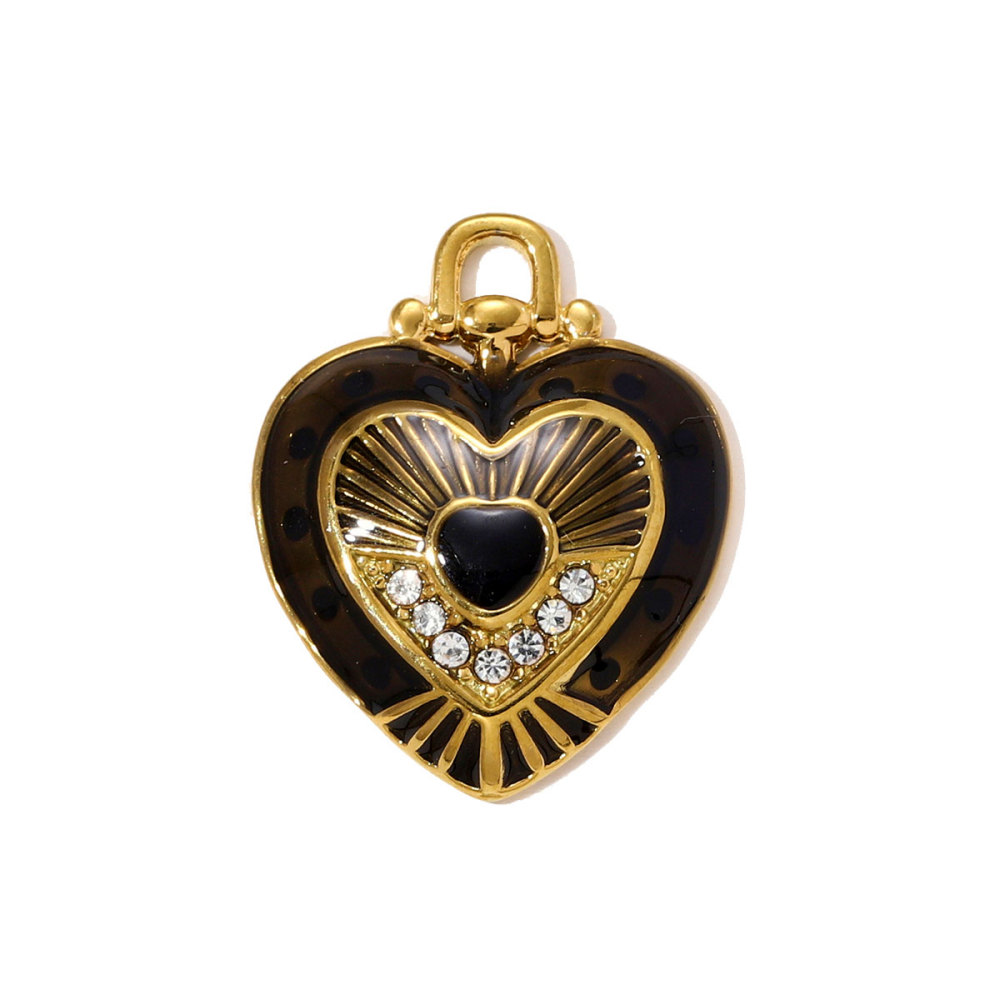6pcs/pack Stainless Steel Rhinestone Heart Lock Necklace Pendant Big Enamel Flower DIY Earring Charm Women Cross Jewelry Wholesale