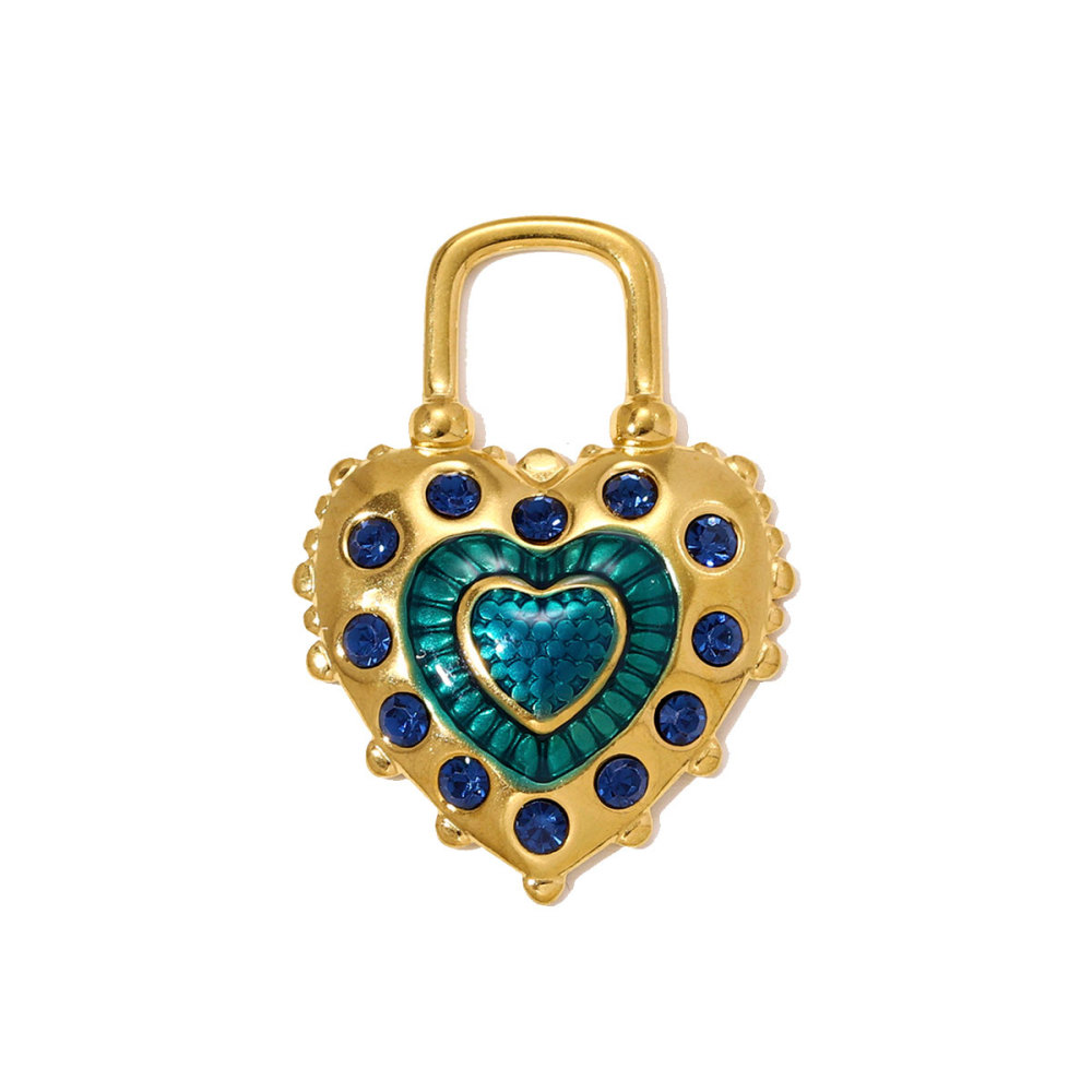 6pcs/pack Stainless Steel Rhinestone Heart Lock Necklace Pendant Big Enamel Flower DIY Earring Charm Women Cross Jewelry Wholesale