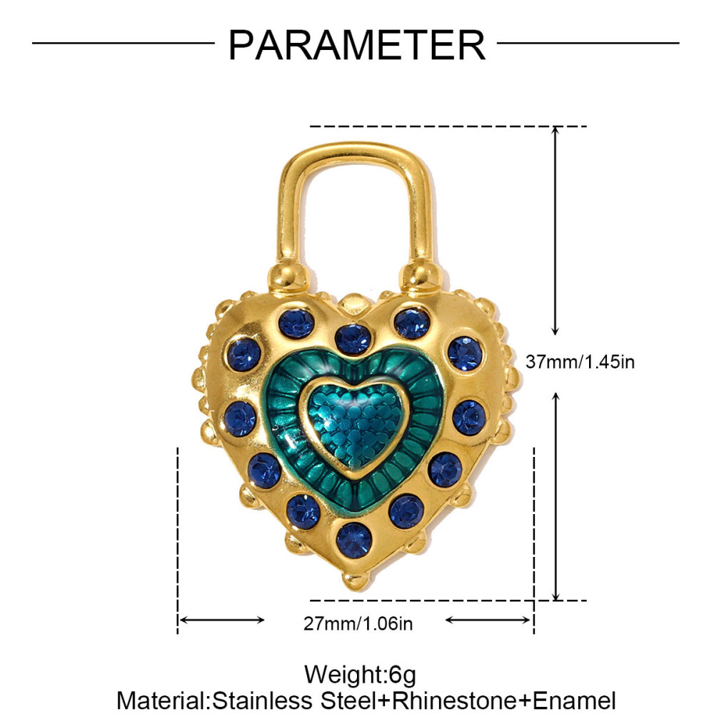 6pcs/pack Stainless Steel Rhinestone Heart Lock Necklace Pendant Big Enamel Flower DIY Earring Charm Women Cross Jewelry Wholesale