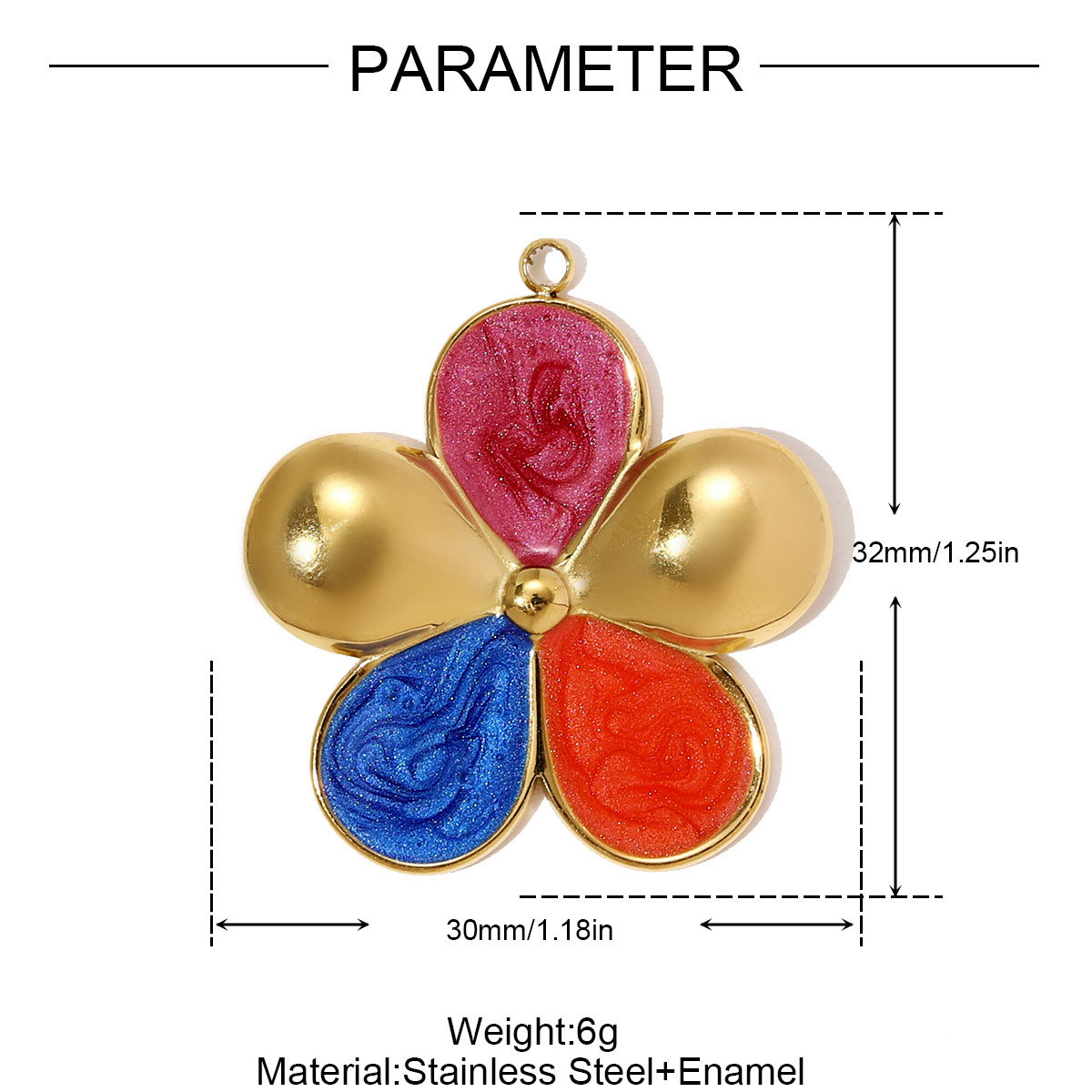 6pcs/pack Stainless Steel Rhinestone Heart Lock Necklace Pendant Big Enamel Flower DIY Earring Charm Women Cross Jewelry Wholesale
