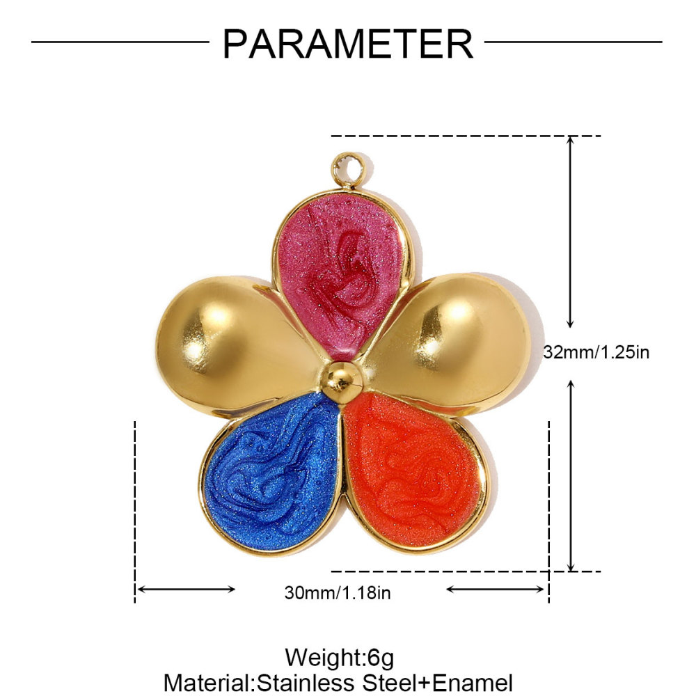 6pcs/pack Stainless Steel Rhinestone Heart Lock Necklace Pendant Big Enamel Flower DIY Earring Charm Women Cross Jewelry Wholesale