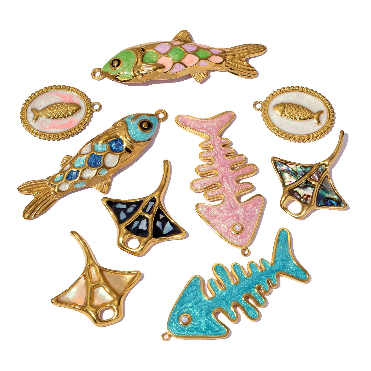 6pcs/pack Stainless Steel Enamel Abalone Shell Sea Turtle DIY Charm Women Spiral Seashell Necklace Pendant Ocean Theme Jewelry