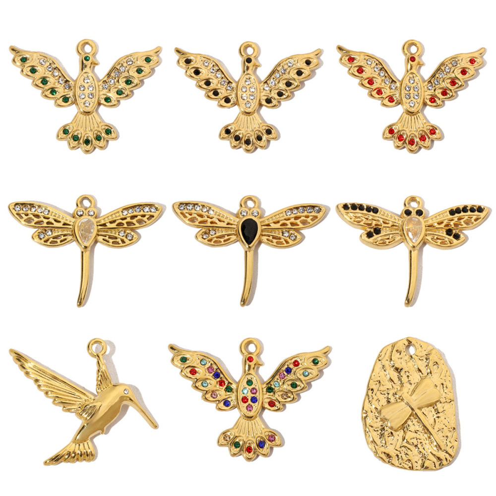 6pcs/pack Luxury Stone Peace Dove Stainless Steel Diy Charms Women Hummingbird Necklace Pendant Dragonfly Jewelry
