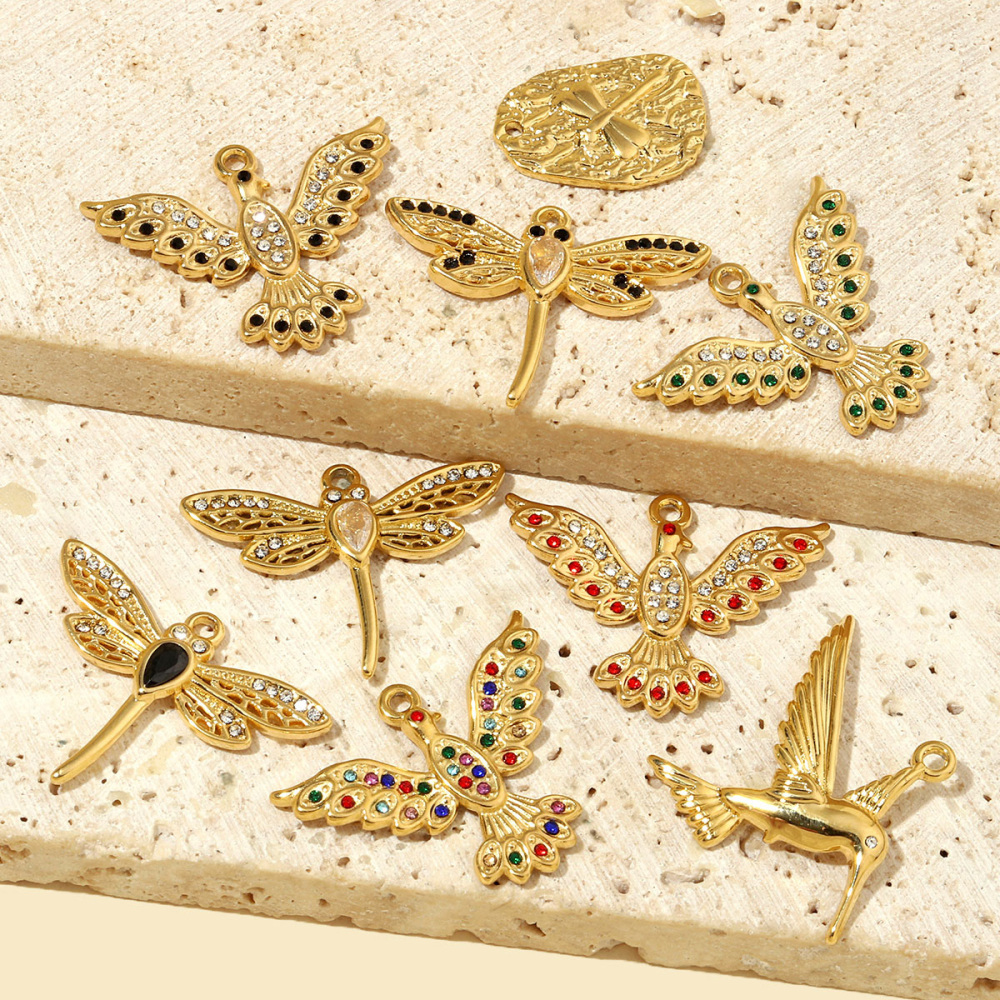 6pcs/pack Luxury Stone Peace Dove Stainless Steel Diy Charms Women Hummingbird Necklace Pendant Dragonfly Jewelry