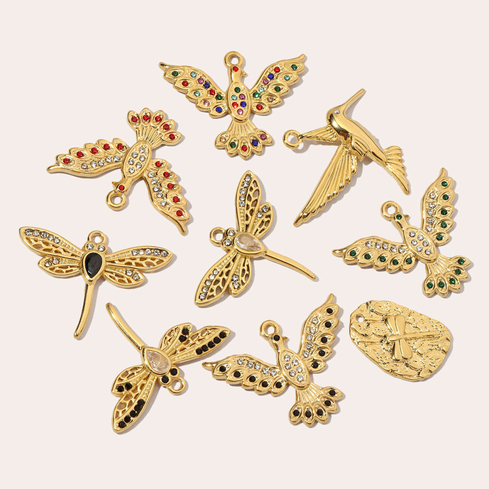 6pcs/pack Luxury Stone Peace Dove Stainless Steel Diy Charms Women Hummingbird Necklace Pendant Dragonfly Jewelry