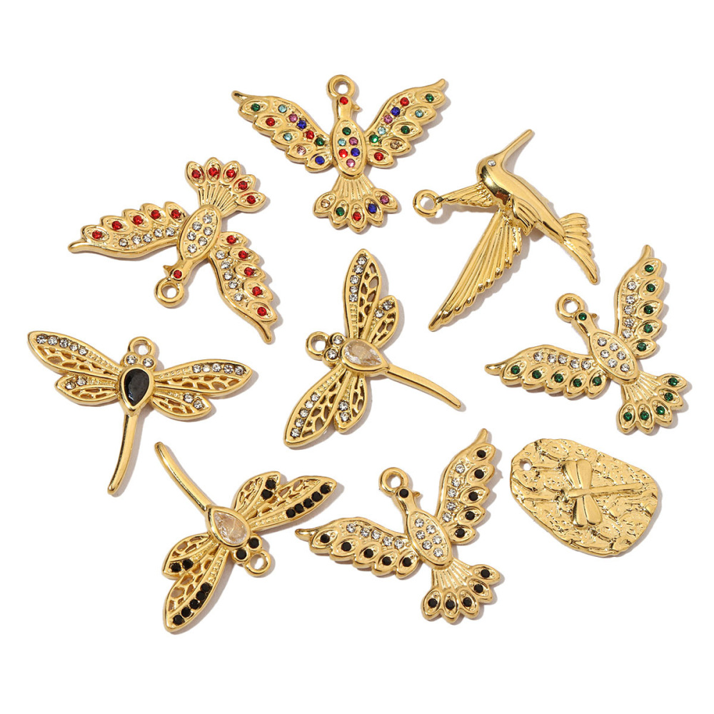 6pcs/pack Luxury Stone Peace Dove Stainless Steel Diy Charms Women Hummingbird Necklace Pendant Dragonfly Jewelry