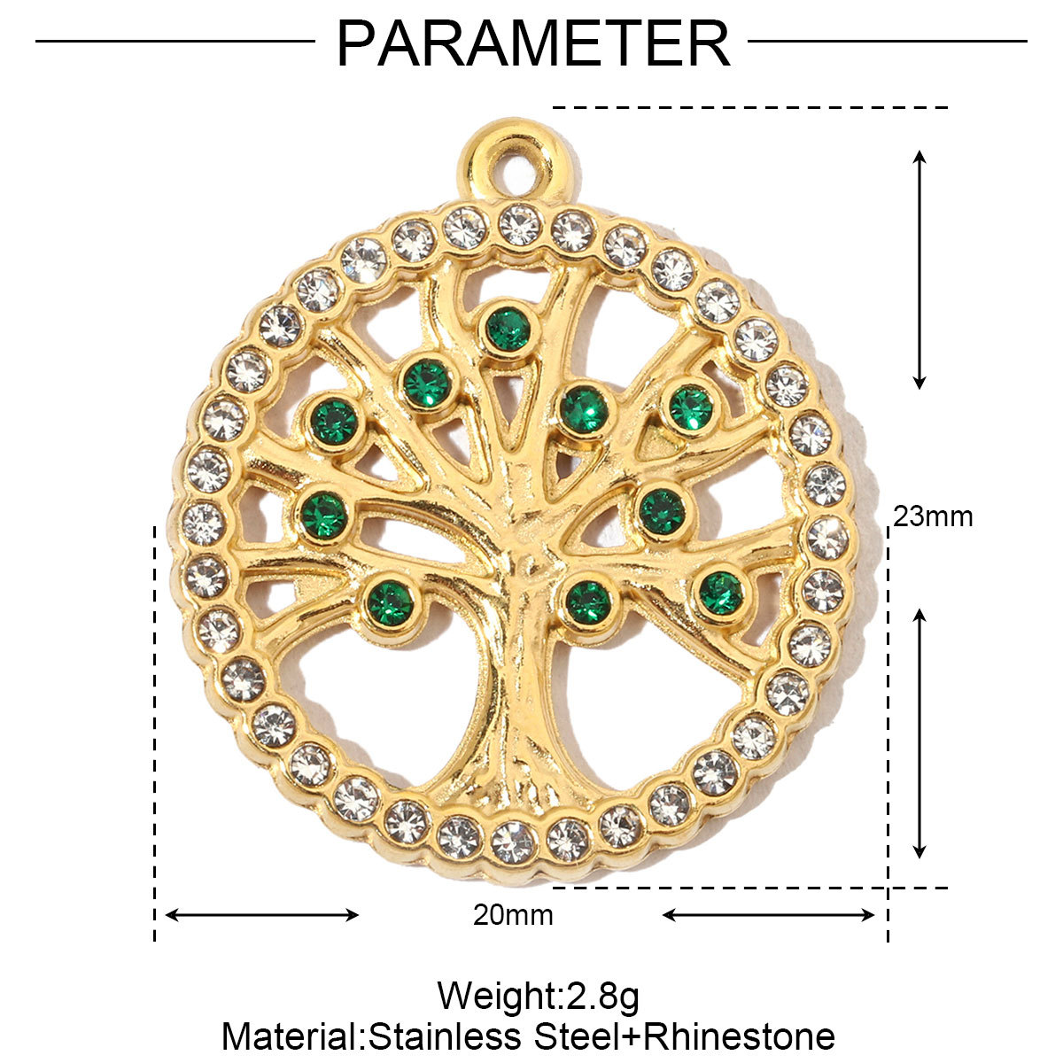 6pcs/pack French Leaf Stainless Steel Necklace Pendant Women Colorful Stone Tree of Life DIY Charms Flower Jewelry