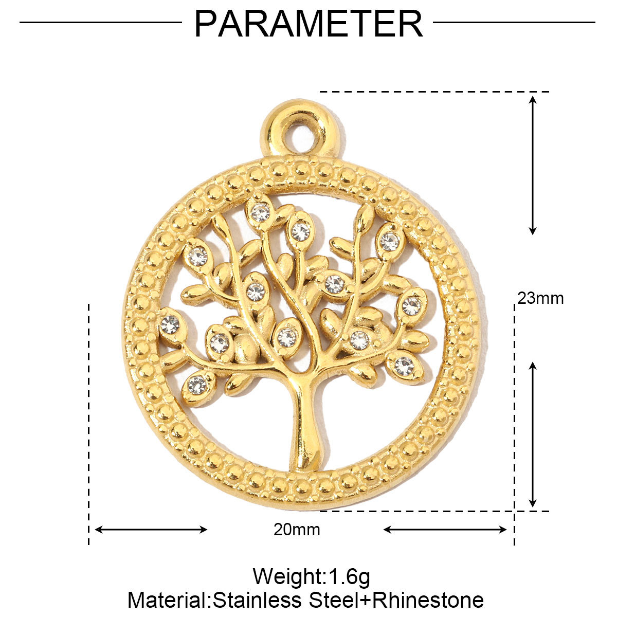 6pcs/pack French Leaf Stainless Steel Necklace Pendant Women Colorful Stone Tree of Life DIY Charms Flower Jewelry