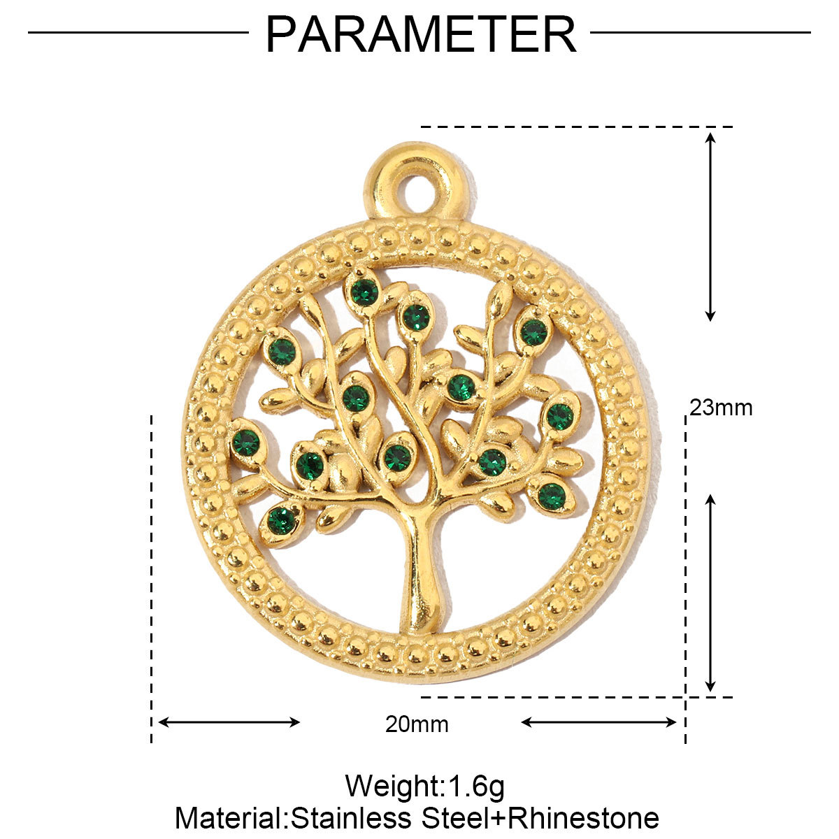 6pcs/pack French Leaf Stainless Steel Necklace Pendant Women Colorful Stone Tree of Life DIY Charms Flower Jewelry